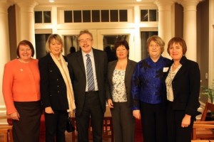 Founding Members with the Irish Ambassador, His Excellency, Dr. Ray Bassett. From L to R: Trudy Grealis-Sturton, Mary Wolff, His Excellency Dr. Ray Bassett, Linda Fitzgibbon, Kay O'Hegarty, Mary Comerton